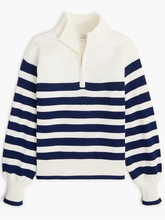 Sweaters - J Crew Striped half-zip sweater with pearl zipper
